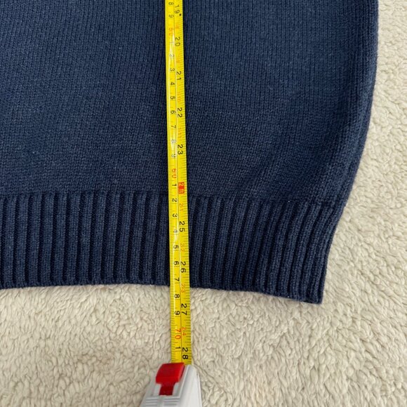 Tahari Men's Navy Blue 1/4 Zip Ribbed Striped Knit 100% Cotton Sweater, Size L - Picture 7 of 8